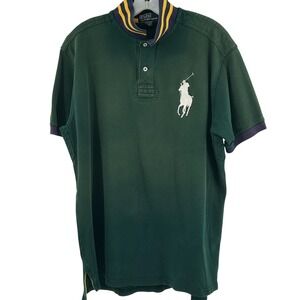 Polo Ralph Lauren Rugby Shirt Mens XL Green Big Pony Banded Collar Preppy 90s